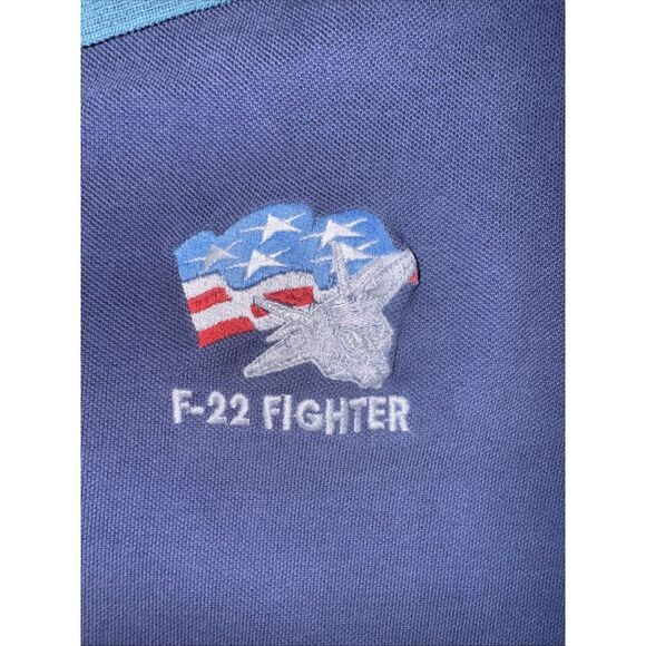 VTG Jonathan Corey United States F 22 Fighter USA Flag Patch Blue Green Polo XXL - Picture 2 of 6